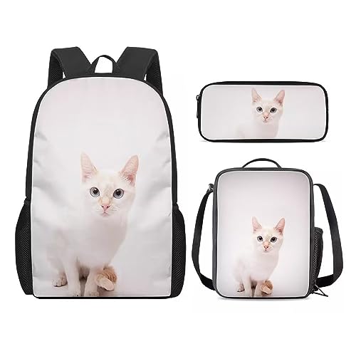 Amzbeauty Katzenrucksack und Lunchtasche für Mädchen, 3-teilig, Geschenk für 5–12 Kinder, Jungen, Kat-1 von Amzbeauty