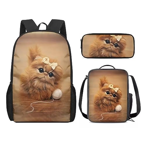 Amzbeauty Katzenrucksack und Lunchtasche für Mädchen, 3-teilig, Geschenk für 5–12 Kinder, Jungen, Kat-5 von Amzbeauty