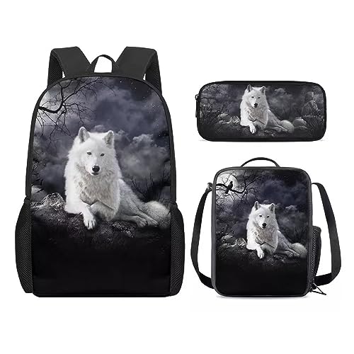 Amzbeauty Katzenrucksack und Lunchtasche für Mädchen, 3-teilig, Geschenk für 5–12 Kinder, Jungen, fuchs von Amzbeauty