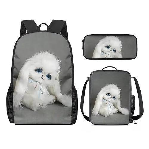 Amzbeauty Katzenrucksack und Lunchtasche für Mädchen, 3-teilig, Geschenk für 5–12 Kinder, Jungen, hase von Amzbeauty