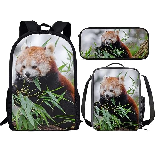 Amzbeauty Kinder-Rucksack für Mädchen, 3-teilig, Geschenk für die Schule, Lavendel, Husky, mit Lunchtaschen, Schulmäppchen, Ein roter Panda von Amzbeauty