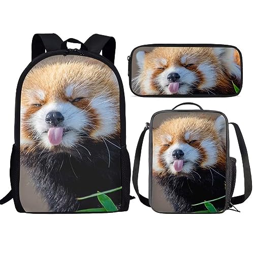 Amzbeauty Kinder-Rucksack für Mädchen, 3-teilig, Geschenk für die Schule, Lavendel, Husky, mit Lunchtaschen, Schulmäppchen, Frecher roter Panda von Amzbeauty