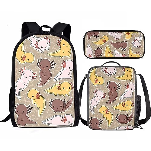 Amzbeauty Kinder-Rucksack für Mädchen, 3-teilig, Geschenk für die Schule, Lavendel, Husky, mit Lunchtaschen, Schulmäppchen, Salamander von Amzbeauty