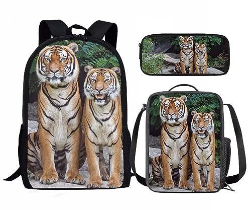 Amzbeauty Kinder-Rucksack für Mädchen, 3-teilig, Geschenk für die Schule, Lavendel, Husky, mit Lunchtaschen, Schulmäppchen, Tiger-5 von Amzbeauty