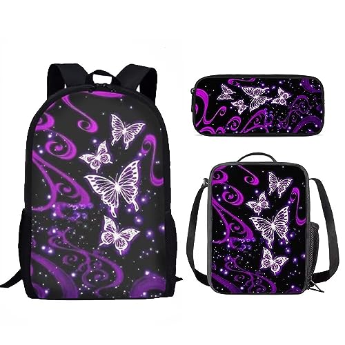 Amzbeauty Kinder-Rucksack für Mädchen, 3-teilig, Geschenk für die Schule, Lavendel, Husky, mit Lunchtaschen, Schulmäppchen, tiger von Amzbeauty