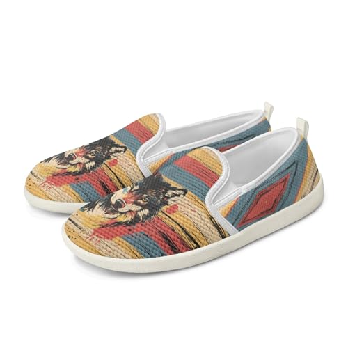 Amzbeauty Loafer für Damen, bequeme Wanderschuhe, Schulschuhe für Damen, elegante und flache Schuhe, Krankenschwestern, Fahrschuhe, Bunt gestreifter Wolf, 38 EU von Amzbeauty