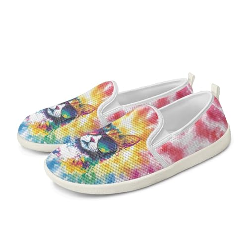Amzbeauty Loafer für Damen, bequeme Wanderschuhe, Schulschuhe für Damen, elegante und flache Schuhe, Krankenschwestern, Fahrschuhe, Bunte Katze, 38 EU von Amzbeauty