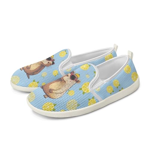 Amzbeauty Loafer für Damen, bequeme Wanderschuhe, Schulschuhe für Damen, elegante und flache Schuhe, Krankenschwestern, Fahrschuhe, Lemon Capybara, 37 EU von Amzbeauty