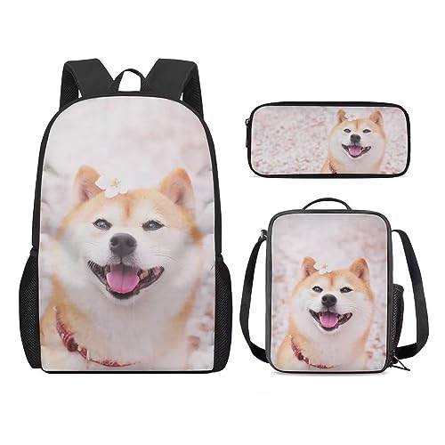 Amzbeauty Löwen-Rucksack und Lunch-Tasche für Kinder, Mädchen, Jungen, Löwen-Rucksack-Set, 3-teilig, Geschenk für die Schule, Corgi Dog von Amzbeauty