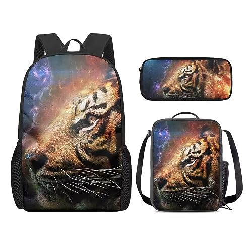 Amzbeauty Löwen-Rucksack und Lunch-Tasche für Kinder, Mädchen, Jungen, Löwen-Rucksack-Set, 3-teilig, Geschenk für die Schule, Ein Tiger von Amzbeauty