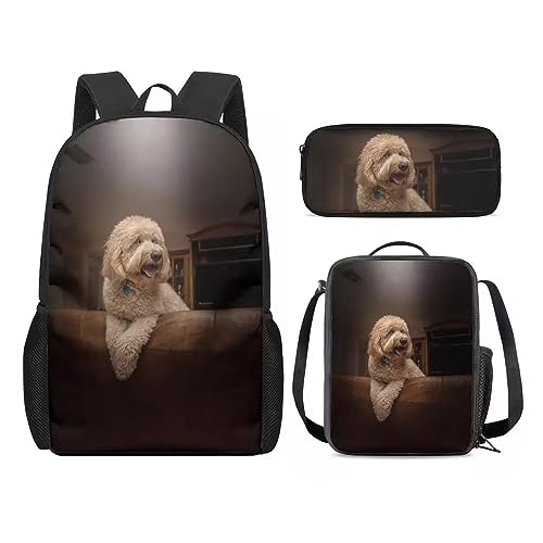 Amzbeauty Löwen-Rucksack und Lunch-Tasche für Kinder, Mädchen, Jungen, Löwen-Rucksack-Set, 3-teilig, Geschenk für die Schule, Hund-3 von Amzbeauty