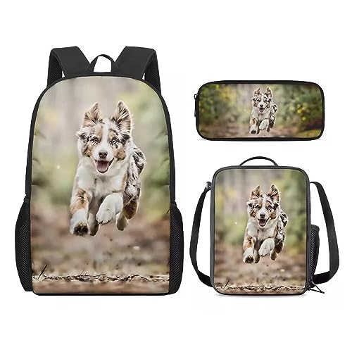 Amzbeauty Löwen-Rucksack und Lunch-Tasche für Kinder, Mädchen, Jungen, Löwen-Rucksack-Set, 3-teilig, Geschenk für die Schule, Hund-4 von Amzbeauty