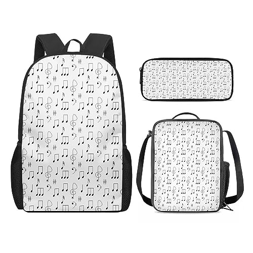 Amzbeauty Löwen-Rucksack und Lunch-Tasche für Kinder, Mädchen, Jungen, Löwen-Rucksack-Set, 3-teilig, Geschenk für die Schule, Musiknoten-Aufdruck von Amzbeauty