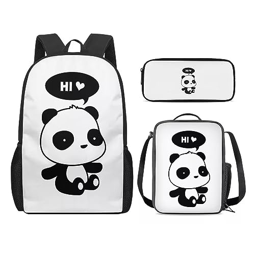 Amzbeauty Löwen-Rucksack und Lunch-Tasche für Kinder, Mädchen, Jungen, Löwen-Rucksack-Set, 3-teilig, Geschenk für die Schule, panda von Amzbeauty