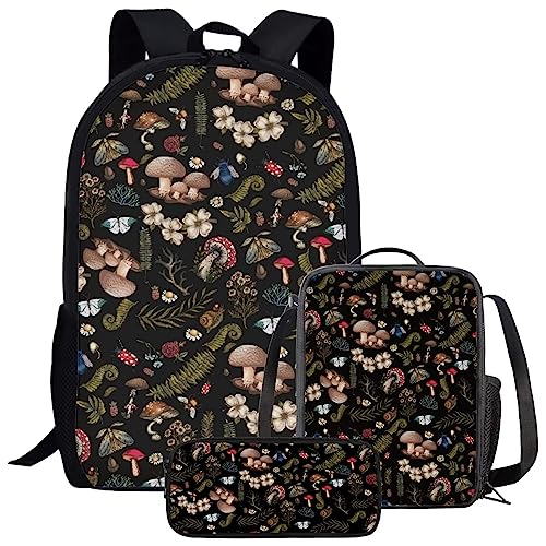 Amzbeauty Pilz-Rucksack und Lunch-Tasche für Mädchen Jungen Kinder Back to Rucksack 3 in 1 Schulranzen-Set, mushroom von Amzbeauty