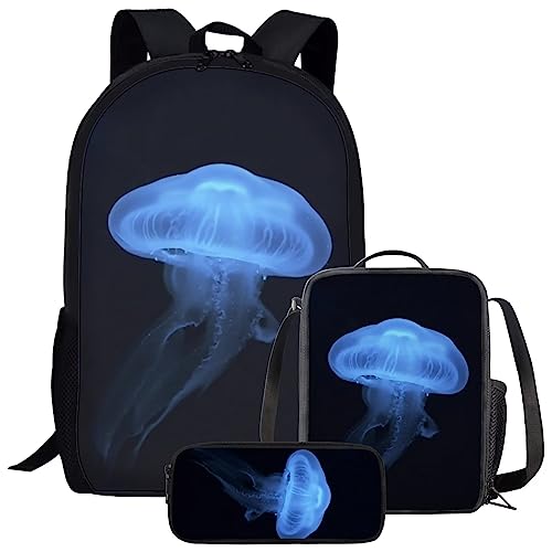 Amzbeauty Pilz-Rucksack und Lunch-Tasche für Mädchen Jungen Kinder Back to Rucksack 3 in 1 Schulranzen-Set, quallendesign von Amzbeauty