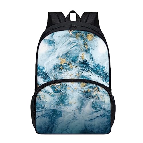 Amzbeauty Roter Panda-Rucksack für Jungen, Kinder, Mädchen, 43,2 cm, Büchertasche, Grundschule, Mittelschultasche mit Fronttasche mit Reißverschluss, Gold Blau Marmor von Amzbeauty