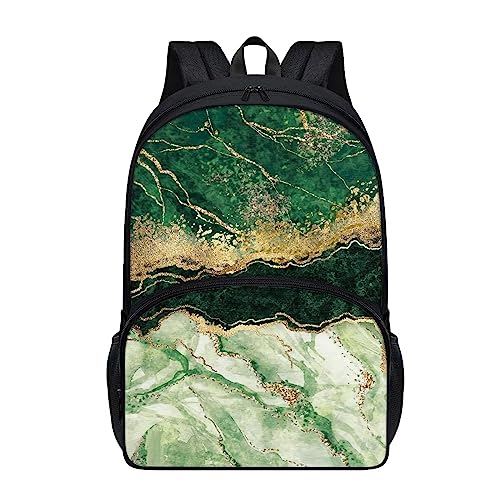 Amzbeauty Roter Panda-Rucksack für Jungen, Kinder, Mädchen, 43,2 cm, Büchertasche, Grundschule, Mittelschultasche mit Fronttasche mit Reißverschluss, Gold Grün Marmor von Amzbeauty