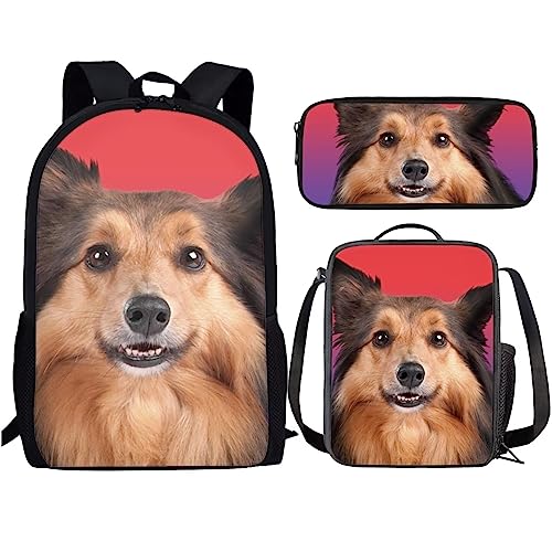 Amzbeauty Rucksack mit französischer Bulldogge für Jungen Mädchen Kinder 3-teiliges Rucksack-Set mit amerikanischer Flagge für Grundschule, Welpe von Amzbeauty