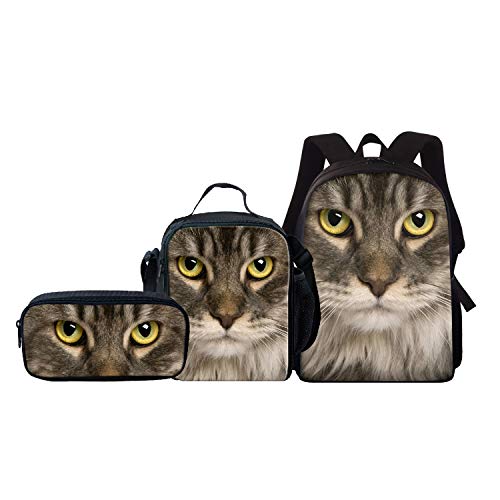 Amzbeauty Rucksack mit schwarzem Katzendruck, für Kinder, Mädchen, Jungen, Schultasche mit Lunchbox, Federmäppchen, katze, 38,1 cm, Schulranzen-Set von Amzbeauty