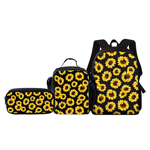 Amzbeauty Rucksack mit schwarzem Katzendruck, für Kinder, Mädchen, Jungen, Schultasche mit Lunchbox, Federmäppchen, sonnenblume, 38,1 cm, Schulranzen-Set von Amzbeauty