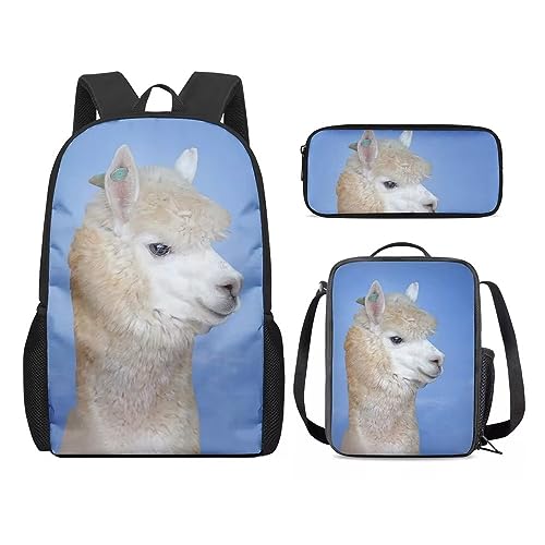 Amzbeauty Rucksack und Lunchbox für Kinder, Motiv: sibirischer Husky, 3-teiliges Set, Alpaka von Amzbeauty