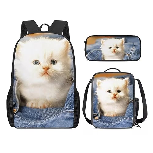 Amzbeauty Rucksack und Lunchbox für Kinder, Motiv: sibirischer Husky, 3-teiliges Set, Baby Katze von Amzbeauty