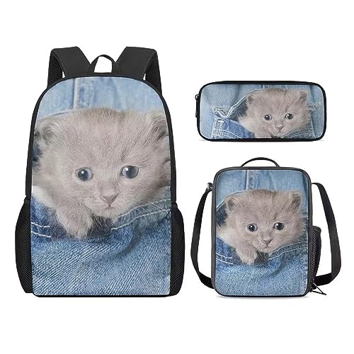 Amzbeauty Rucksack und Lunchbox für Kinder, Motiv: sibirischer Husky, 3-teiliges Set, Baby Kitty von Amzbeauty