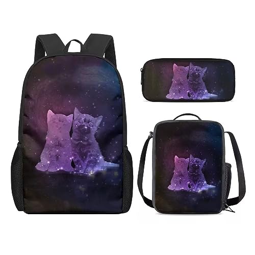 Amzbeauty Rucksack und Lunchbox für Kinder, Motiv: sibirischer Husky, 3-teiliges Set, Cat-13, Klassisch von Amzbeauty