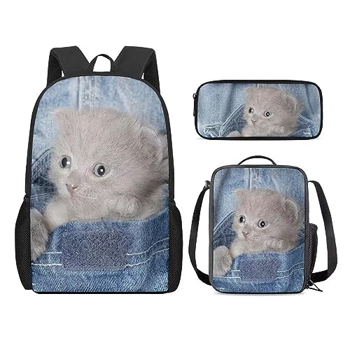 Amzbeauty Rucksack und Lunchbox für Kinder, Motiv: sibirischer Husky, 3-teiliges Set, Cat-2 von Amzbeauty