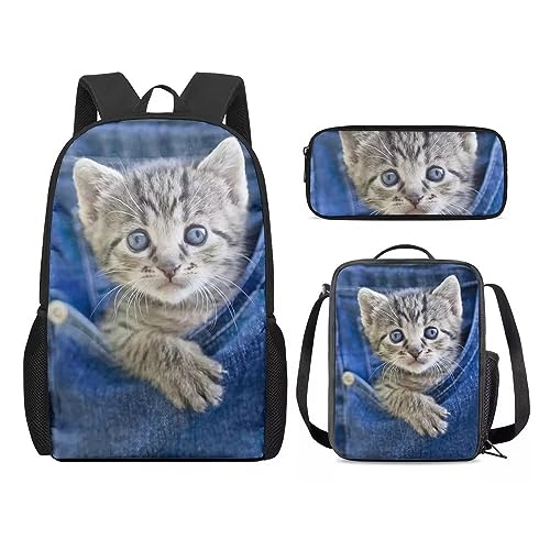 Amzbeauty Rucksack und Lunchbox für Kinder, Motiv: sibirischer Husky, 3-teiliges Set, Cat-3 von Amzbeauty