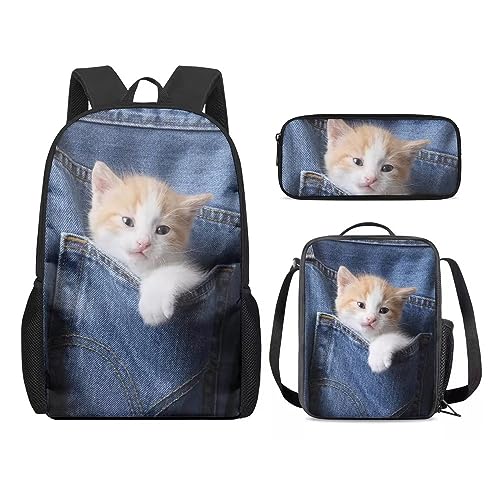 Amzbeauty Rucksack und Lunchbox für Kinder, Motiv: sibirischer Husky, 3-teiliges Set, Cat-4 von Amzbeauty