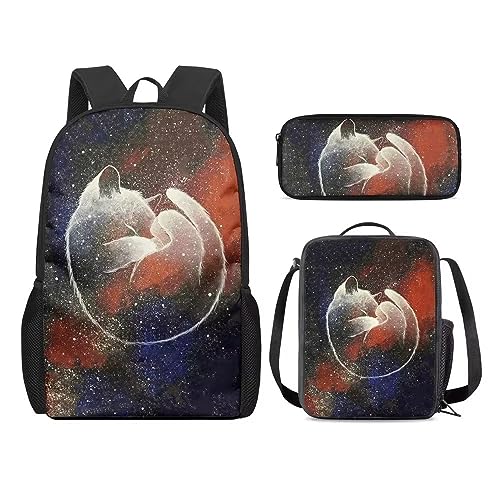 Amzbeauty Rucksack und Lunchbox für Kinder, Motiv: sibirischer Husky, 3-teiliges Set, Cat-7 von Amzbeauty