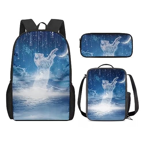 Amzbeauty Rucksack und Lunchbox für Kinder, Motiv: sibirischer Husky, 3-teiliges Set, Cat-8 von Amzbeauty