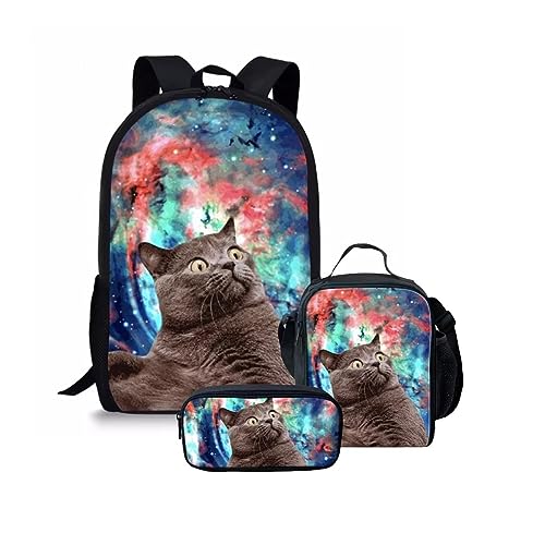 Amzbeauty Rucksack und Lunchbox für Kinder, Motiv: sibirischer Husky, 3-teiliges Set, Eine Katze von Amzbeauty