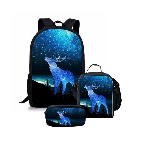 Amzbeauty Rucksack und Lunchbox für Kinder, Motiv: sibirischer Husky, 3-teiliges Set, Elch von Amzbeauty