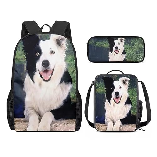 Amzbeauty Rucksack und Lunchbox für Kinder, Motiv: sibirischer Husky, 3-teiliges Set, Hund -1 von Amzbeauty