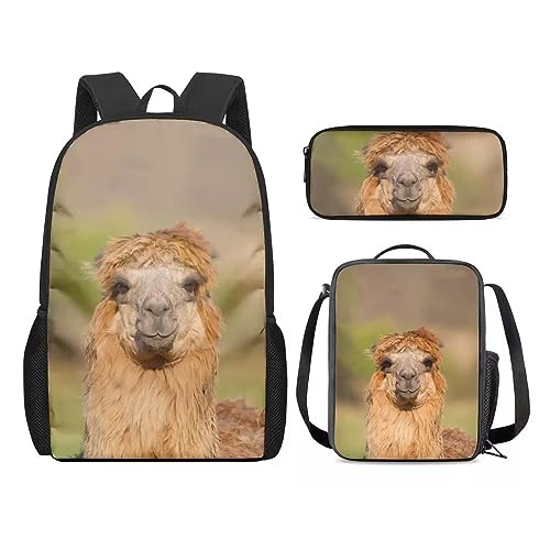 Amzbeauty Rucksack und Lunchbox für Kinder, Motiv: sibirischer Husky, 3-teiliges Set, Lama-1 (Lama-1) von Amzbeauty