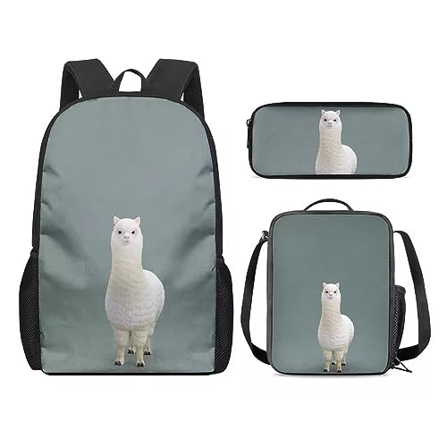 Amzbeauty Rucksack und Lunchbox für Kinder, Motiv: sibirischer Husky, 3-teiliges Set, Lama-2 von Amzbeauty