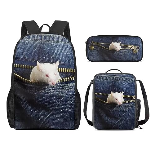 Amzbeauty Rucksack und Lunchbox für Kinder, Motiv: sibirischer Husky, 3-teiliges Set, Meerschweinchen mit rotem Auge von Amzbeauty