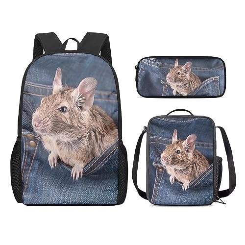 Amzbeauty Rucksack und Lunchbox für Kinder, Motiv: sibirischer Husky, 3-teiliges Set, Meerschweinchen von Amzbeauty