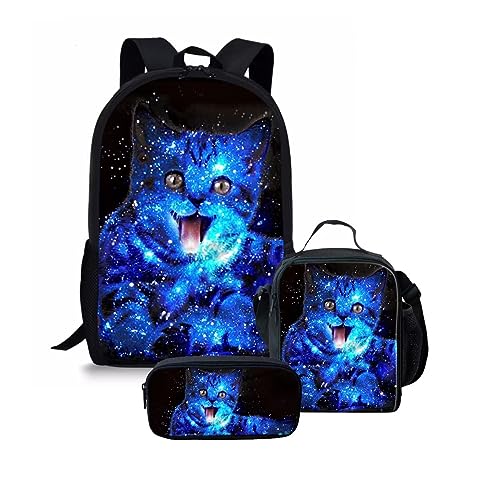 Amzbeauty Rucksack und Lunchbox für Kinder, Motiv: sibirischer Husky, 3-teiliges Set, katze von Amzbeauty