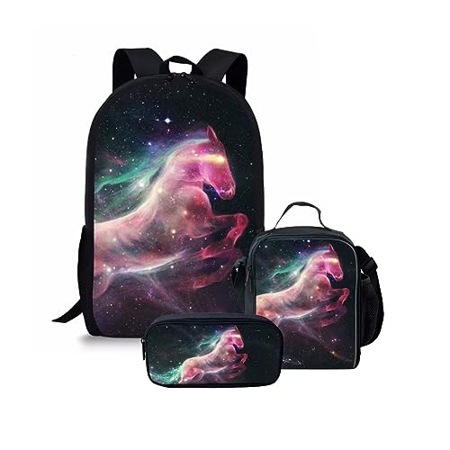 Amzbeauty Rucksack und Lunchbox für Kinder, Motiv: sibirischer Husky, 3-teiliges Set, pferd von Amzbeauty