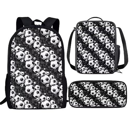 Amzbeauty Rucksack und Lunchbox mit Eule im Baum, für Kinder, Jungen, Mädchen, 3-in-1-Rucksack-Set für Grundschule, Mittelschule, Büchertasche, Fußball von Amzbeauty