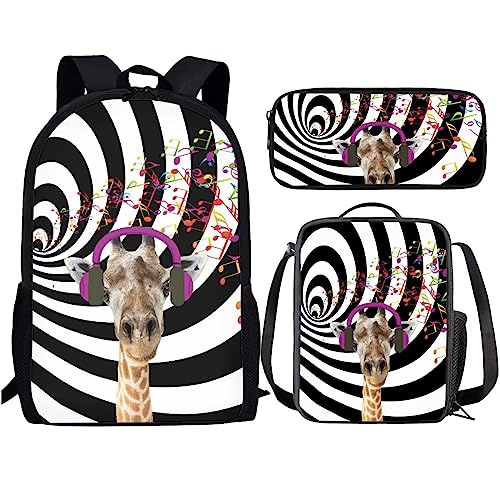 Amzbeauty Rucksack und Lunchbox mit Eule im Baum, für Kinder, Jungen, Mädchen, 3-in-1-Rucksack-Set für Grundschule, Mittelschule, Büchertasche, giraffe von Amzbeauty