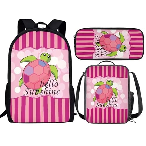 Amzbeauty Rucksack und Lunchtasche, Motiv: Meeresschildkröte, Set für Mädchen, Kinder, Jungen, Schulranzen-Set, Vorschule, Kindergarten, Büchertaschen-Set (Pink) von Amzbeauty