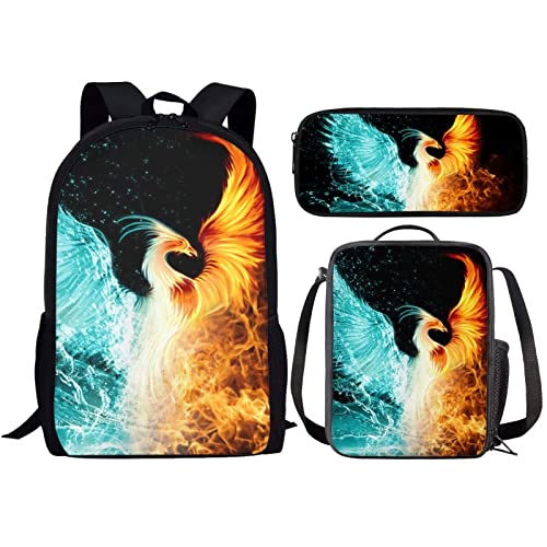 Amzbeauty Rucksack und Lunchtasche, Motiv: schwarze Katze, Set für Mädchen, Jungen, Kinder, für Grundschule, Mittelschule, 3-in-1-Rucksack-Set, Phoenix von Amzbeauty