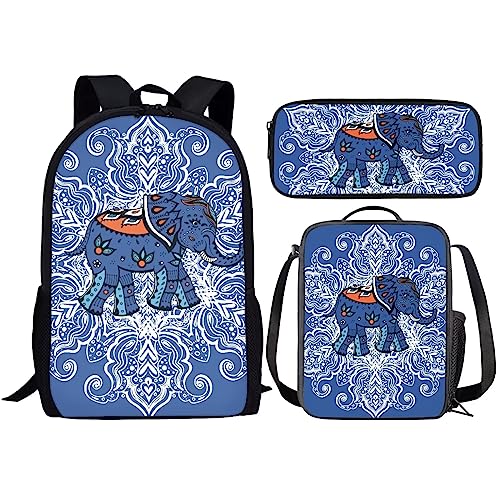 Amzbeauty Rucksack und Lunchtasche, Motiv: schwarze Katze, Set für Mädchen, Jungen, Kinder, für Grundschule, Mittelschule, 3-in-1-Rucksack-Set, elefant von Amzbeauty