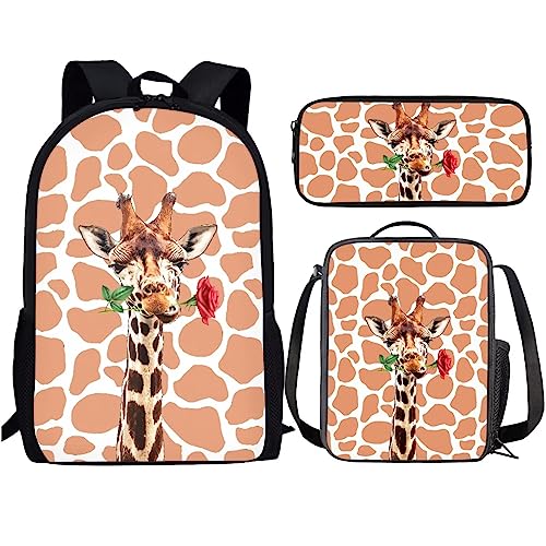 Amzbeauty Rucksack und Lunchtasche, Motiv: schwarze Katze, Set für Mädchen, Jungen, Kinder, für Grundschule, Mittelschule, 3-in-1-Rucksack-Set, giraffe von Amzbeauty