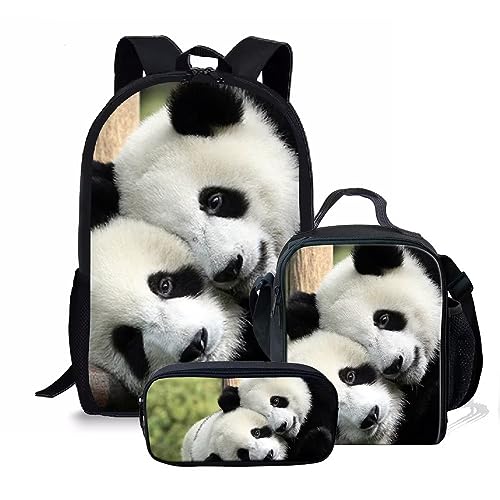 Amzbeauty Rucksack und Lunchtasche mit französischer Bulldogge, Set für Jungen und Mädchen, Kinder, Grundschule, Mittelschule, 3-in-1-Rucksack-Set, panda von Amzbeauty